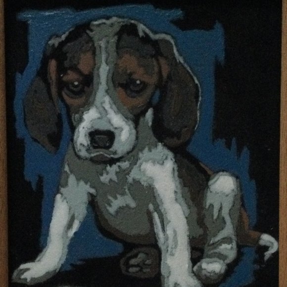 Dog puppy dog pet painting small wood frame eb - Picture 1 of 4